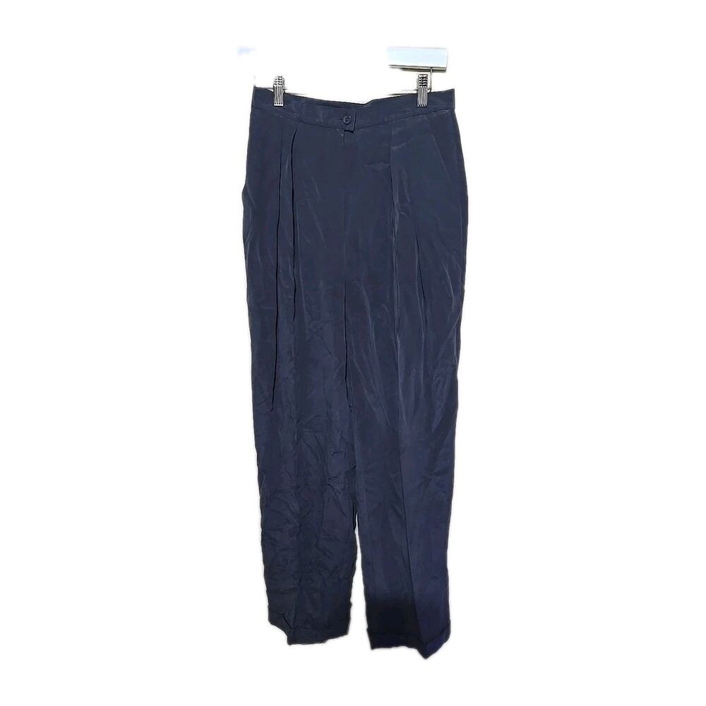 Vtg Jones NY Navy Blue 100% Silk Straight Leg Old Money Casual Pants Woman Sz 10
